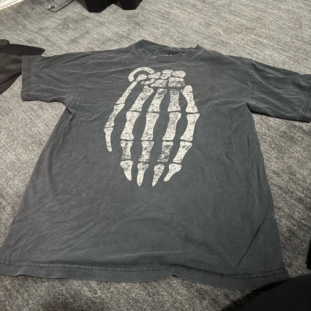 Vintage Gray Skeleton Grenade Hand Design graphic tee